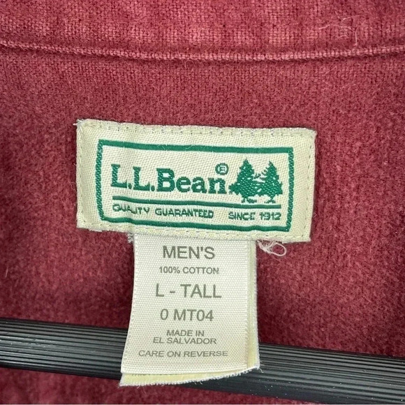 LL Bean Mens Size L Tall long sleeve button up beefy flannel shirt red 1780 - Picture 3 of 7